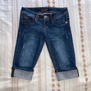 Candie's Y2K Low-Rise Denim Bermuda Shorts Jorts Women's 3 Embroidery Cherrygirl